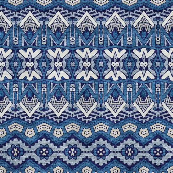 Navy Blue Ivory And Beige Moroccan Washable Area Rug With UV Protection Photo 3