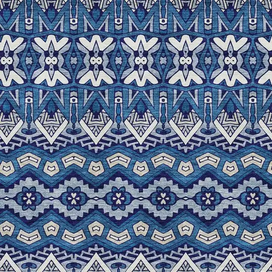 Navy Blue Ivory And Beige Moroccan Washable Area Rug With UV Protection Photo 3