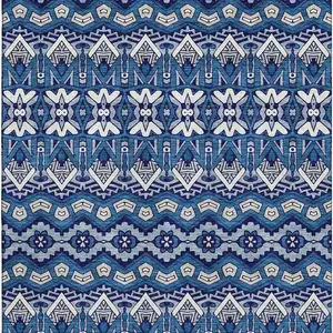 Photo of Navy Blue Ivory And Beige Moroccan Washable Area Rug With UV Protection