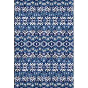 Photo of Navy Blue Ivory And Beige Moroccan Washable Area Rug With UV Protection