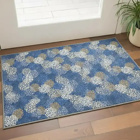 Navy Blue Ivory And Beige Polka Dot Washable Area Rug With UV Protection Photo 2