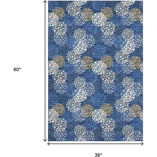 Navy Blue Ivory And Beige Polka Dot Washable Area Rug With UV Protection Photo 3