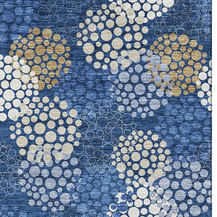 Navy Blue Ivory And Beige Polka Dot Washable Area Rug With UV Protection Photo 3
