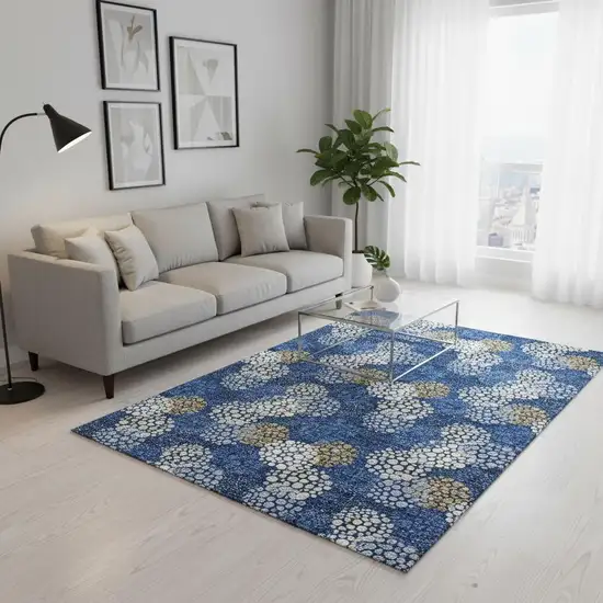 Navy Blue Ivory And Beige Polka Dot Washable Area Rug With UV Protection Photo 2