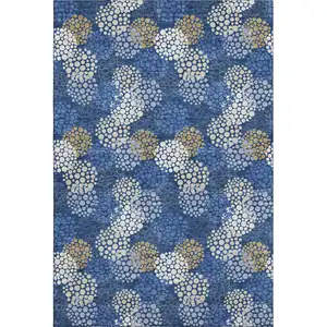 Photo of Navy Blue Ivory And Beige Polka Dot Washable Area Rug With UV Protection