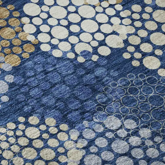 Navy Blue Ivory And Beige Polka Dot Washable Area Rug With UV Protection Photo 9