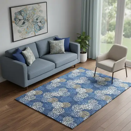 Navy Blue Ivory And Beige Polka Dot Washable Area Rug With UV Protection Photo 1