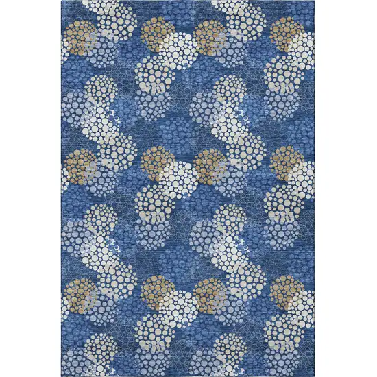 Navy Blue Ivory And Beige Polka Dot Washable Area Rug With UV Protection Photo 4