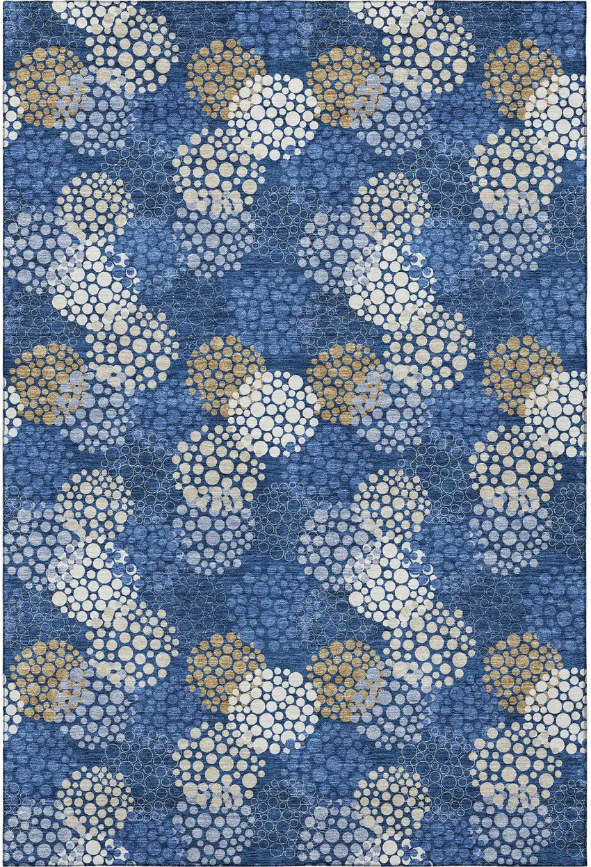 Navy Blue Ivory And Beige Polka Dot Washable Area Rug With UV Protection Photo 4