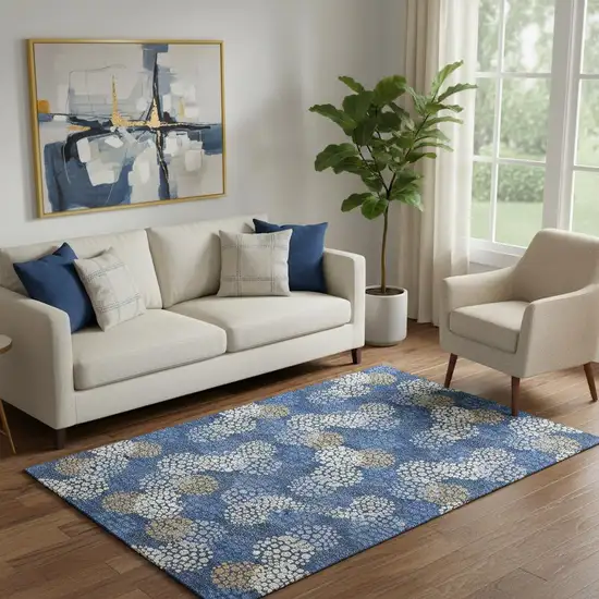 Navy Blue Ivory And Beige Polka Dot Washable Area Rug With UV Protection Photo 2