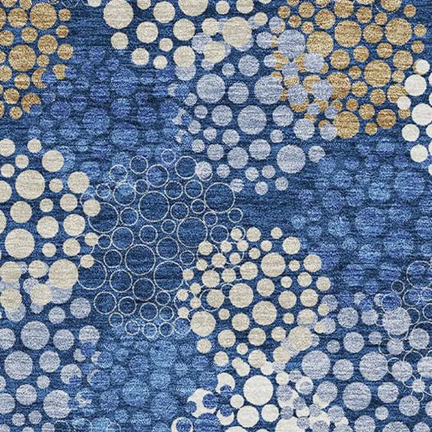 Navy Blue Ivory And Beige Polka Dot Washable Area Rug With UV Protection Photo 3