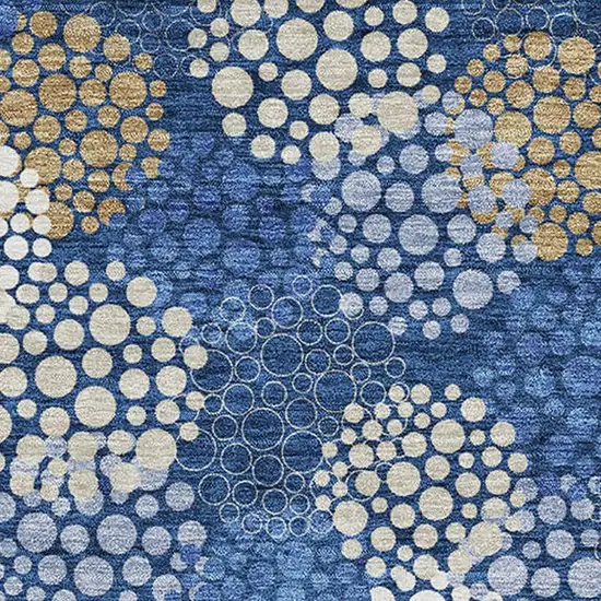 Navy Blue Ivory And Beige Polka Dot Washable Area Rug With UV Protection Photo 3