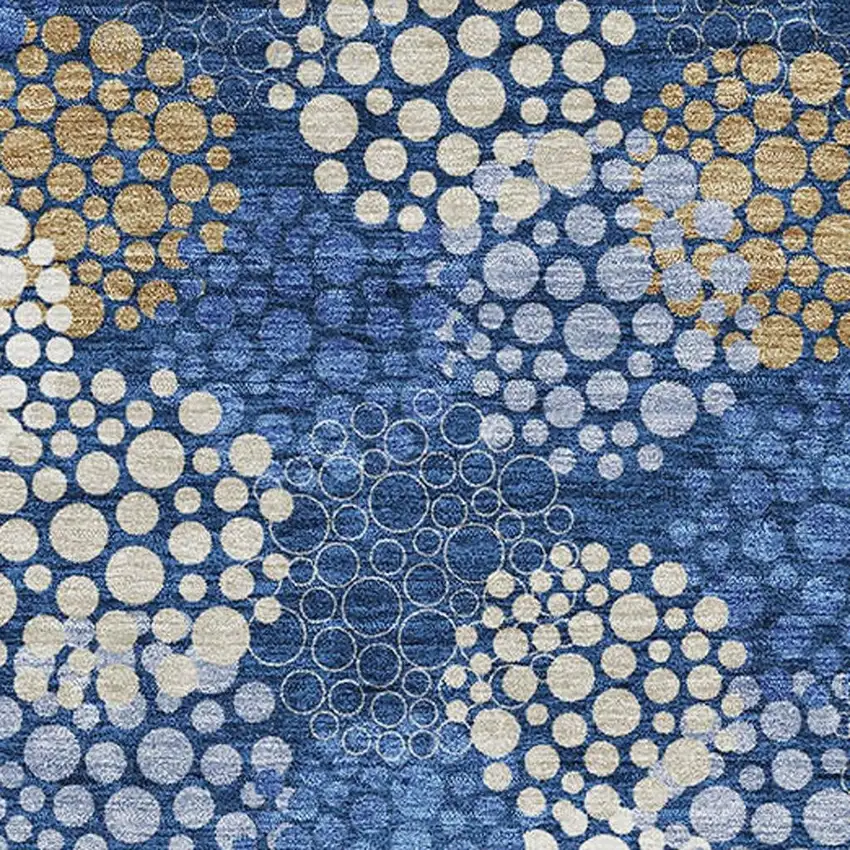 Navy Blue Ivory And Beige Polka Dot Washable Area Rug With UV Protection Photo 3