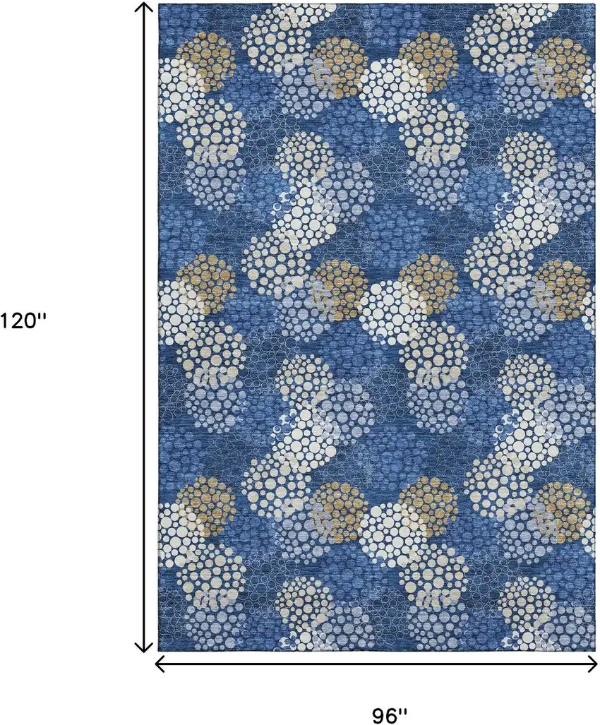 Navy Blue Ivory And Beige Polka Dot Washable Area Rug With UV Protection Photo 3