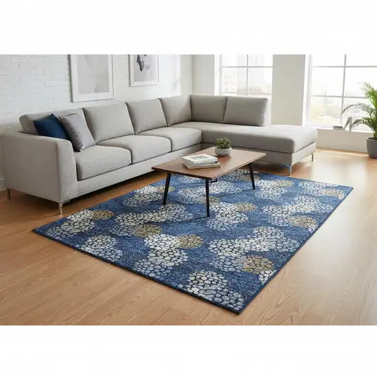 Navy Blue Ivory And Beige Polka Dot Washable Area Rug With UV Protection Photo 2