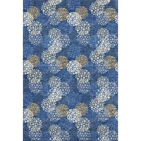 Navy Blue Ivory And Beige Polka Dot Washable Area Rug With UV Protection Photo 1