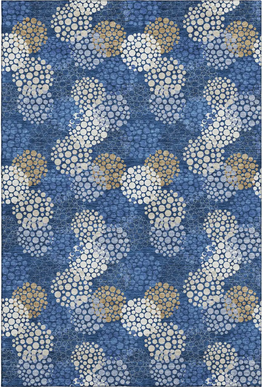 Navy Blue Ivory And Beige Polka Dot Washable Area Rug With UV Protection Photo 1