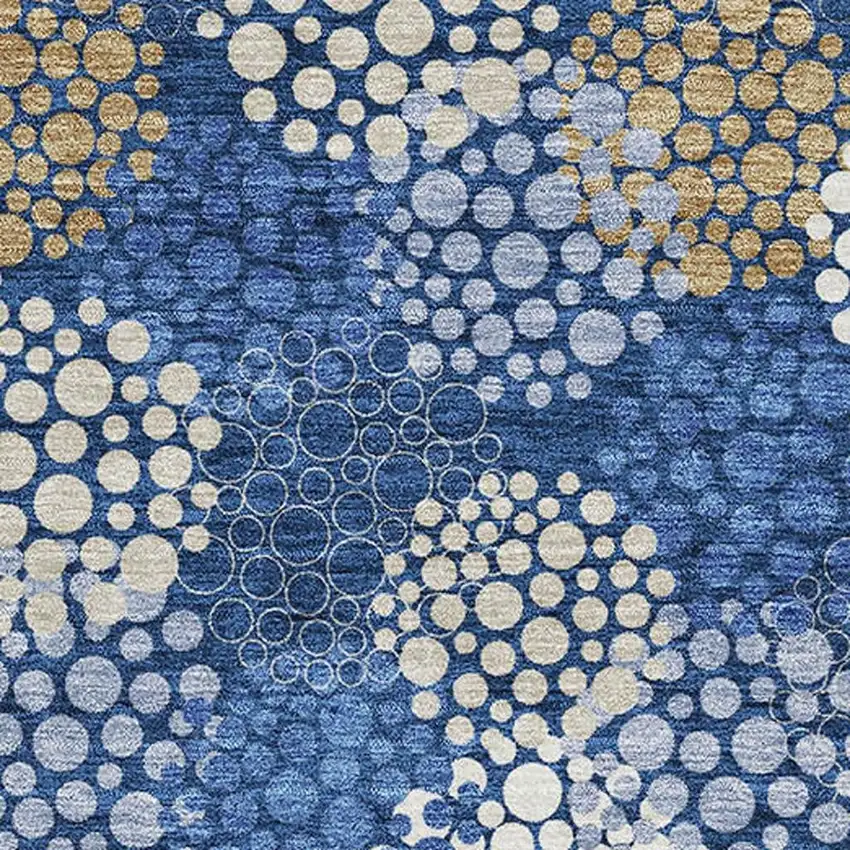 Navy Blue Ivory And Beige Polka Dot Washable Area Rug With UV Protection Photo 3