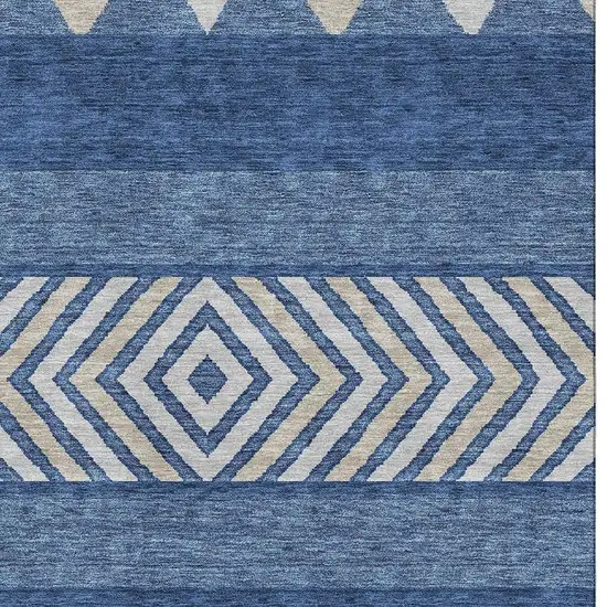 Navy Blue Ivory And Beige Southwestern Washable Area Rug With UV Protection Photo 2