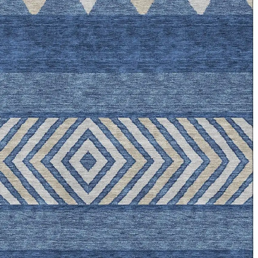 Navy Blue Ivory And Beige Southwestern Washable Area Rug With UV Protection Photo 2