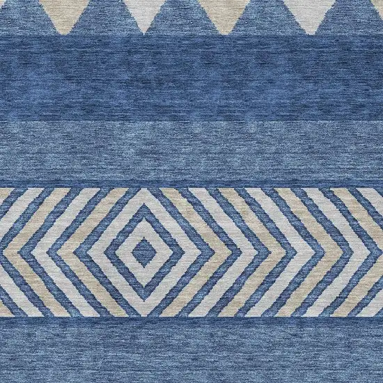 Navy Blue Ivory And Beige Southwestern Washable Area Rug With UV Protection Photo 2