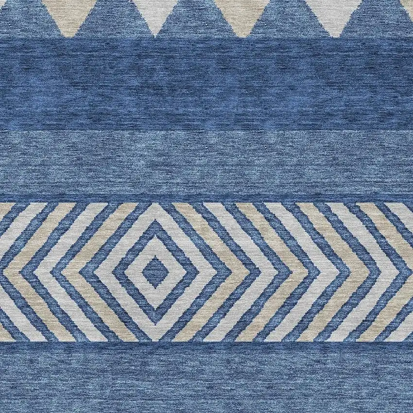 Navy Blue Ivory And Beige Southwestern Washable Area Rug With UV Protection Photo 2