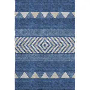 Photo of Navy Blue Ivory And Beige Southwestern Washable Area Rug With UV Protection
