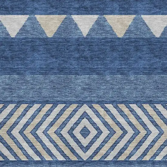 Navy Blue Ivory And Beige Southwestern Washable Area Rug With UV Protection Photo 2