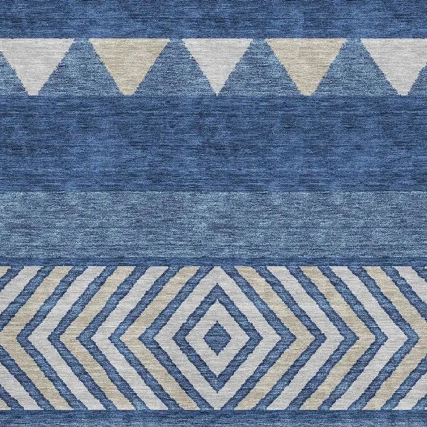 Navy Blue Ivory And Beige Southwestern Washable Area Rug With UV Protection Photo 2