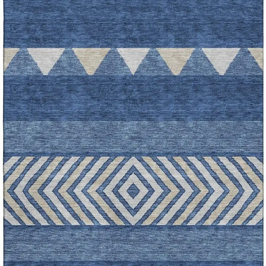 Navy Blue Ivory And Beige Southwestern Washable Area Rug With UV Protection Photo 2