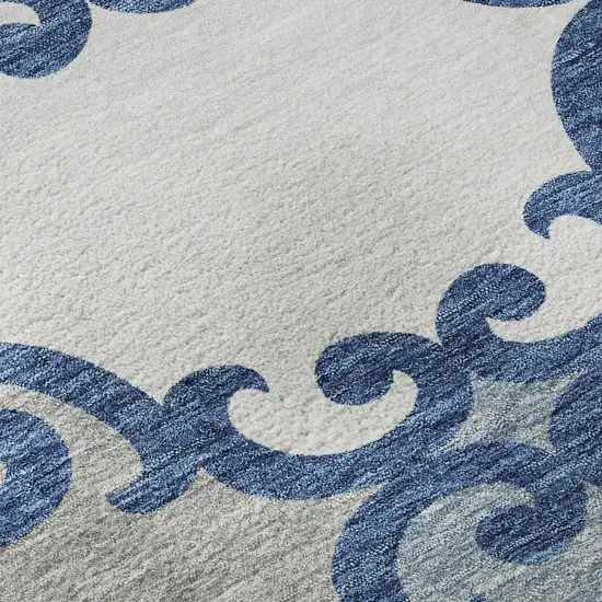 Navy Blue Ivory And Beige Trellis Washable Area Rug With UV Protection Photo 9