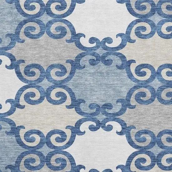 Navy Blue Ivory And Beige Trellis Washable Area Rug With UV Protection Photo 3