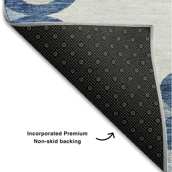 Navy Blue Ivory And Beige Trellis Washable Area Rug With UV Protection Photo 7