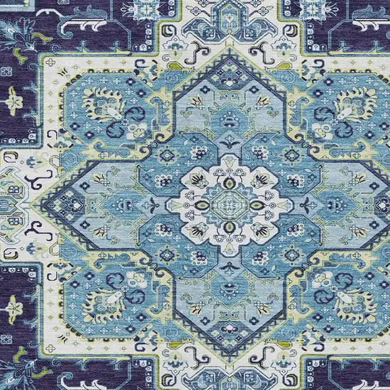 Navy Blue Ivory And Black Oriental Washable Indoor Outdoor Area Rug Photo 7