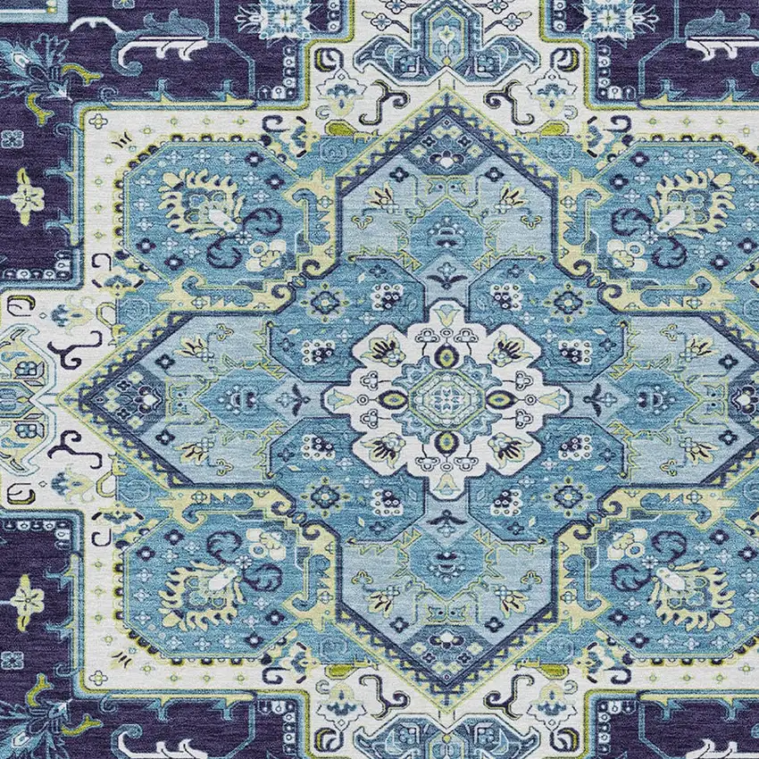 Navy Blue Ivory And Black Oriental Washable Indoor Outdoor Area Rug Photo 7