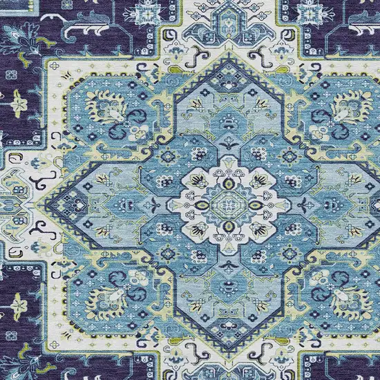 Navy Blue Ivory And Black Oriental Washable Indoor Outdoor Area Rug Photo 7