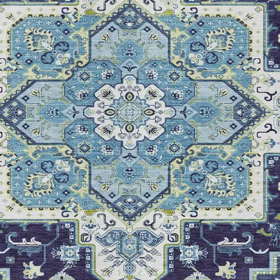 Navy Blue Ivory And Black Oriental Washable Indoor Outdoor Area Rug Photo 7