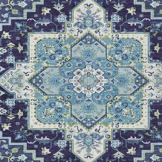 Navy Blue Ivory And Black Oriental Washable Indoor Outdoor Area Rug Photo 8