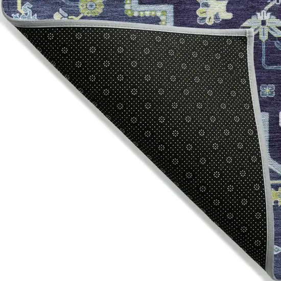 Navy Blue Ivory And Black Oriental Washable Indoor Outdoor Area Rug Photo 4
