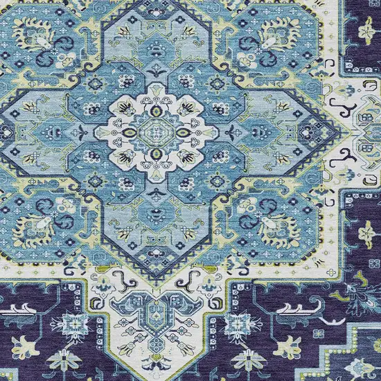 Navy Blue Ivory And Black Oriental Washable Indoor Outdoor Area Rug Photo 7
