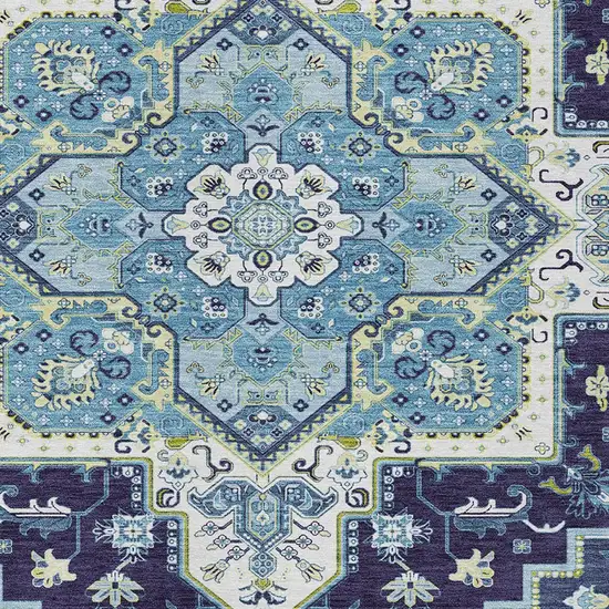 Navy Blue Ivory And Black Oriental Washable Indoor Outdoor Area Rug Photo 7