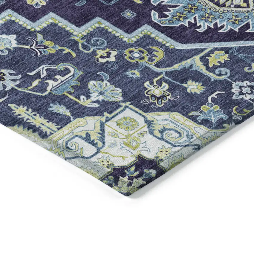 Navy Blue Ivory And Black Oriental Washable Indoor Outdoor Area Rug Photo 5