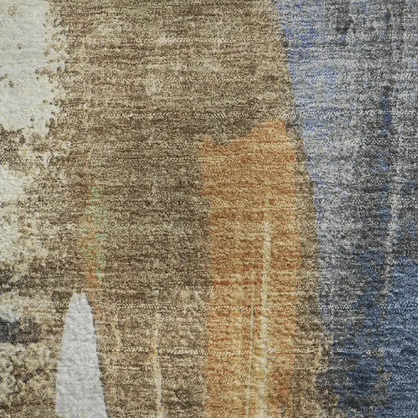 Navy Blue Ivory And Brown Abstract Washable Area Rug With UV Protection Photo 4