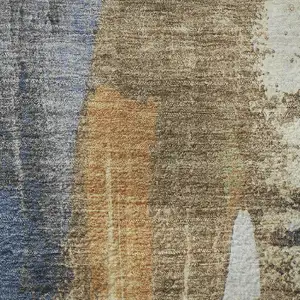 Photo of Navy Blue Ivory And Brown Abstract Washable Area Rug With UV Protection