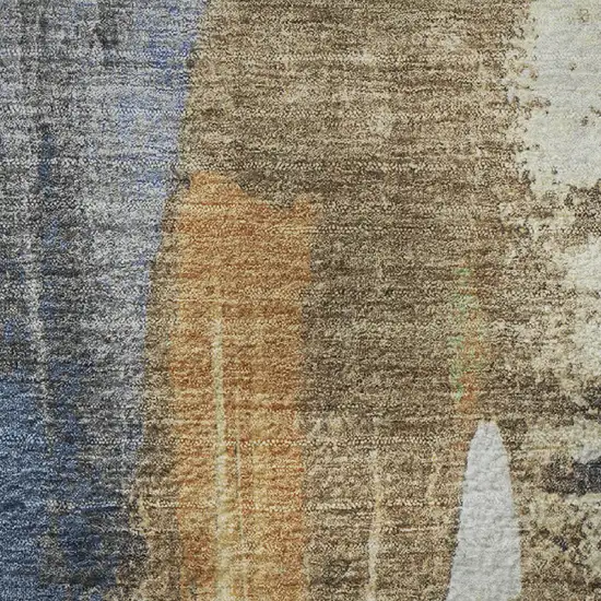 Navy Blue Ivory And Brown Abstract Washable Area Rug With UV Protection Photo 1