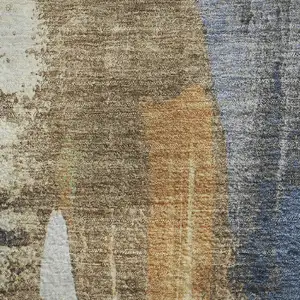 Photo of Navy Blue Ivory And Brown Abstract Washable Area Rug With UV Protection