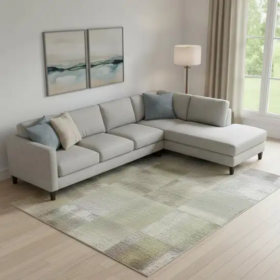 Navy Blue Ivory And Brown Abstract Washable Area Rug With UV Protection Photo 2