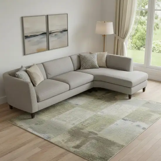 Navy Blue Ivory And Brown Abstract Washable Area Rug With UV Protection Photo 2