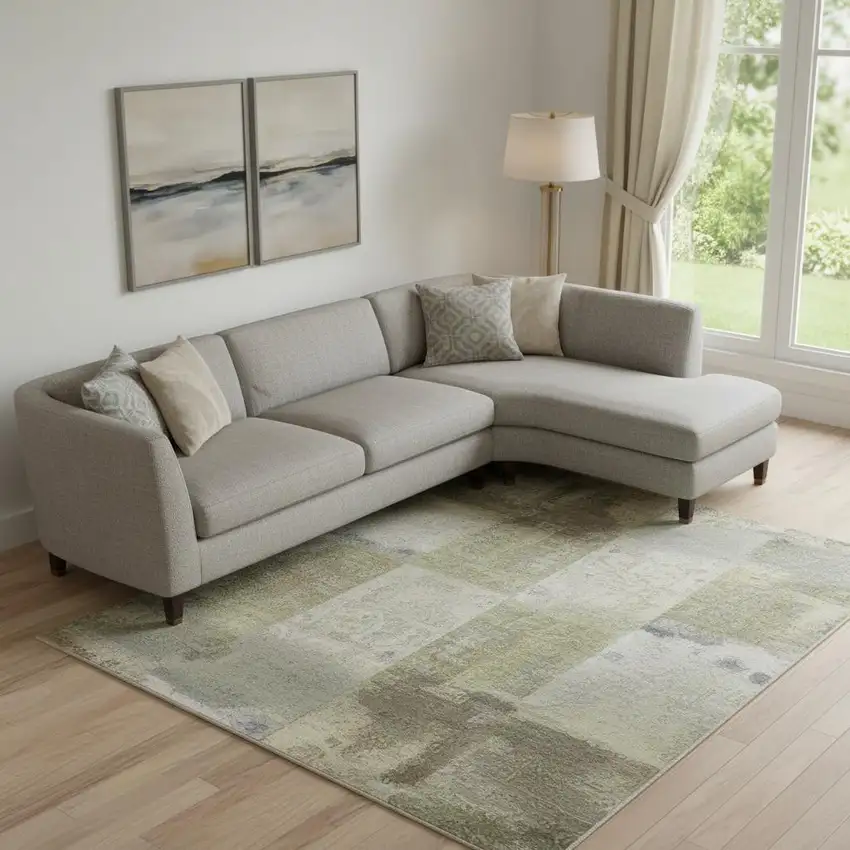 Navy Blue Ivory And Brown Abstract Washable Area Rug With UV Protection Photo 2