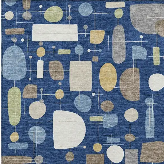 Navy Blue Ivory And Brown Geometric Washable Indoor Outdoor Area Rug Photo 2